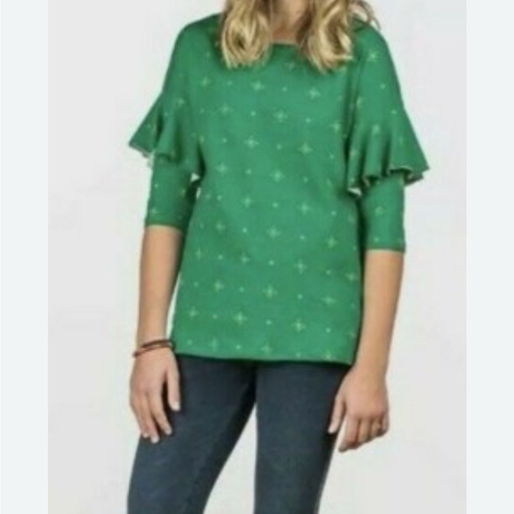 Matilda Jane “435l Tis the Season Green Ruffle Sleeve Top